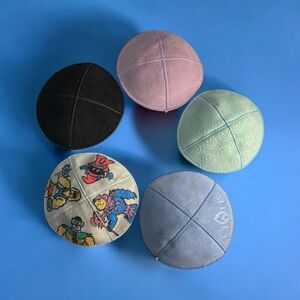Set 5 Suede Kippah Kippot Yamaka Jewish Beanie- Head Cover 5.5” Across